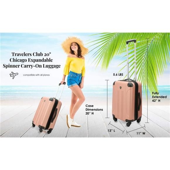 Travelers Club Chicago Hardside Expandable Spinner Luggages, Teal, 20" Carry-On - Picture 4 of 7
